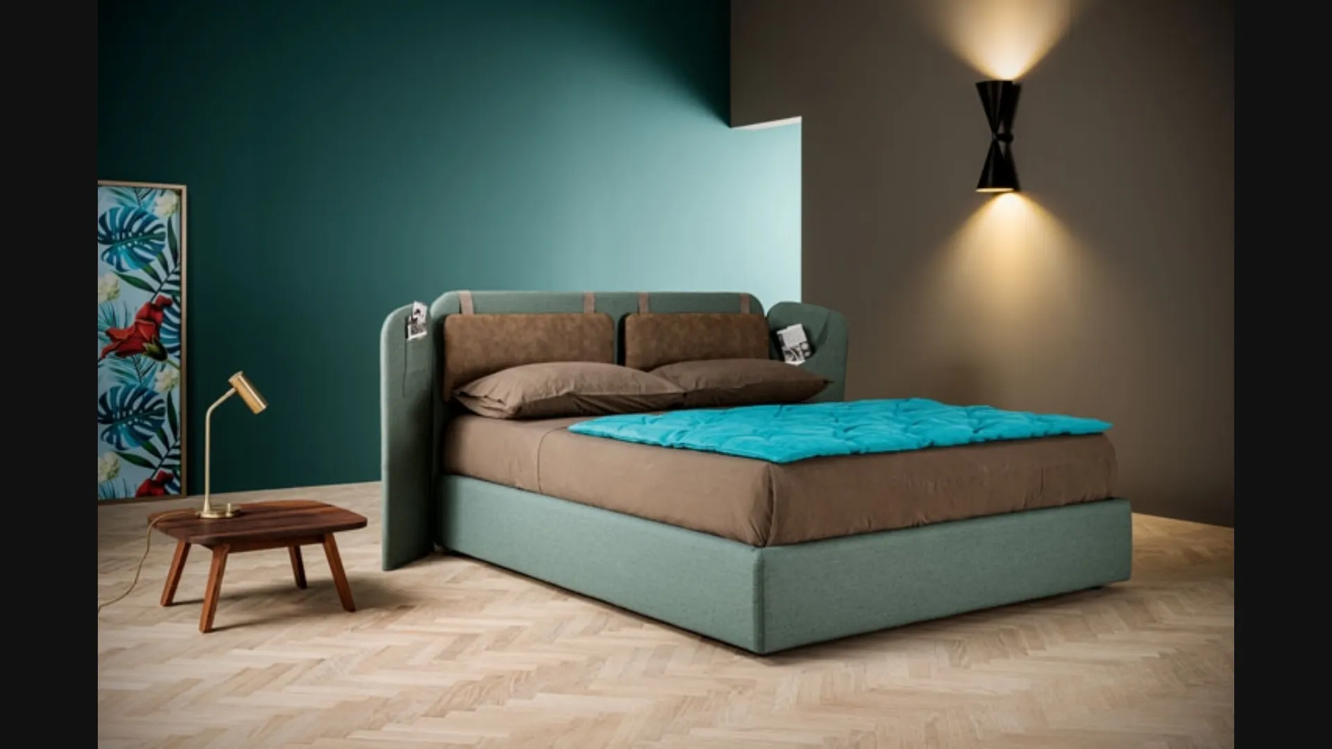 Letto con testiera e box contenitore Flap di Ennerev