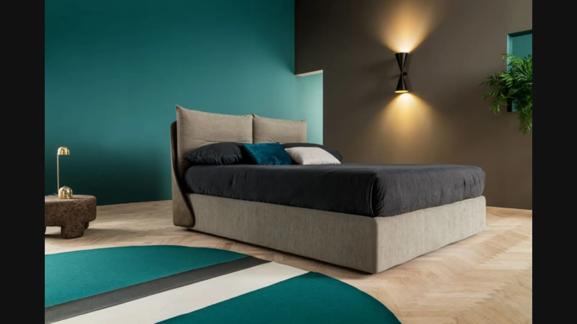 Letto in pelle e tessuto con box contenitore Milo di Ennerev